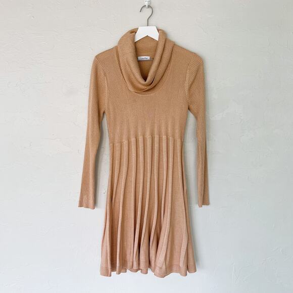 Calvin Klein Pink Metallic Cowl Neck Sweater Dress Large - Picture 1 of 5